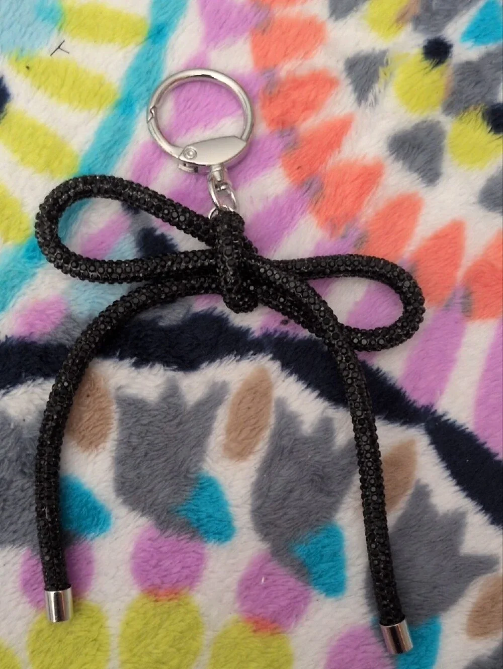 Black Rhinestone Bow Keychain Key Ring